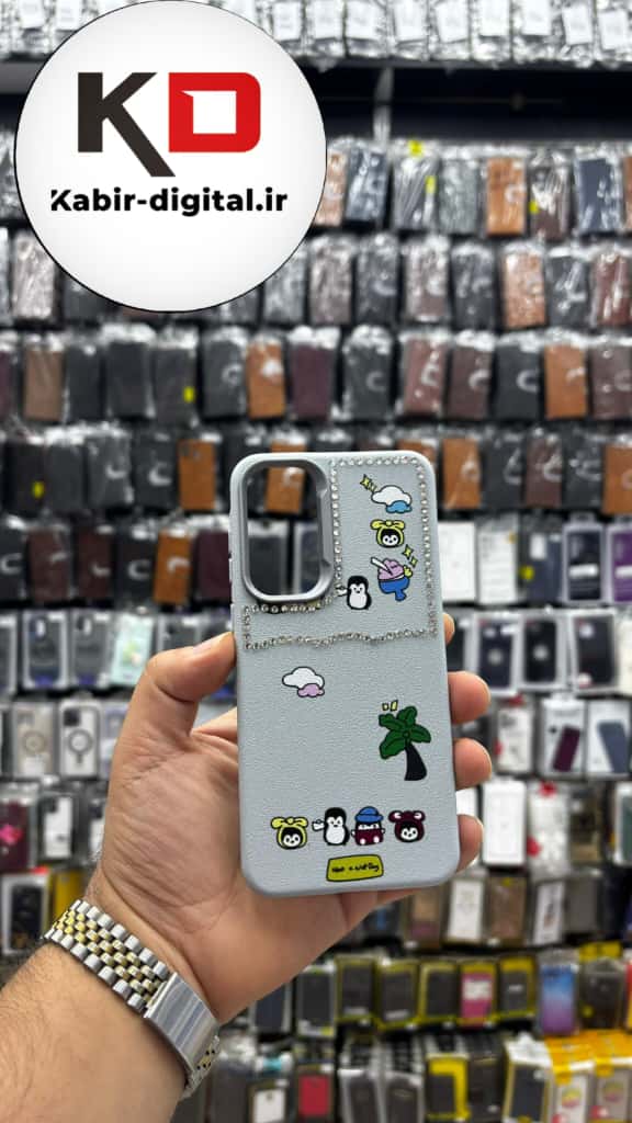 قاب گوشی Galaxy A55/A35 سامسونگ لدر دیزاین SOFT Lether Design فانتزی سیلیکونی طرح چرمی نگین دار کیوت آبی کدر