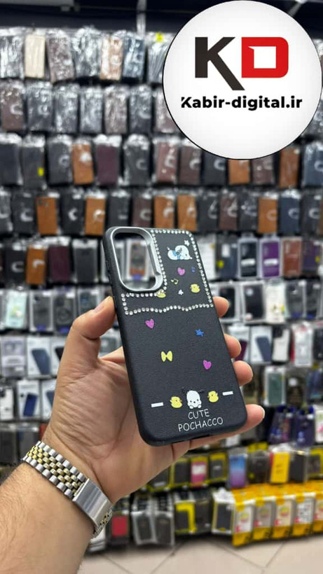 قاب گوشی Galaxy A55/A35 سامسونگ لدر دیزاین SOFT Lether Design فانتزی سیلیکونی طرح چرمی نگین دار کیوت مشکی