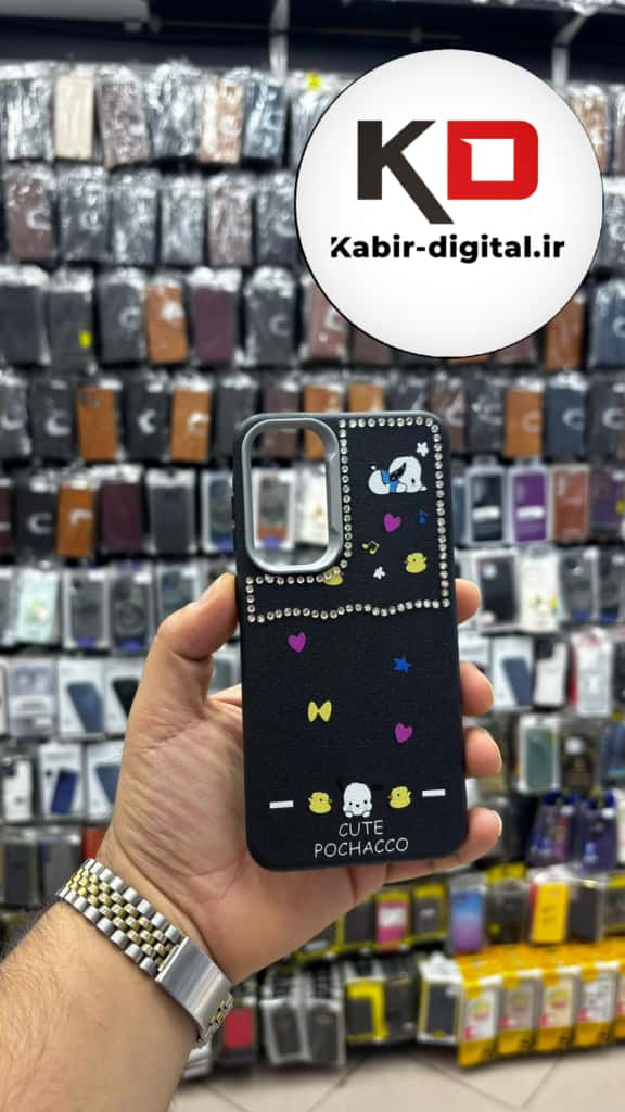 قاب گوشی Galaxy A55/A35 سامسونگ لدر دیزاین SOFT Lether Design فانتزی سیلیکونی طرح چرمی نگین دار کیوت مشکی