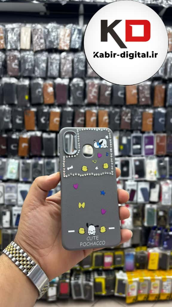 قاب گوشی Galaxy A20/A30 سامسونگ لدر دیزاین SOFT Lether Design فانتزی سیلیکونی طرح چرمی نگین دار کیوت خاکستری