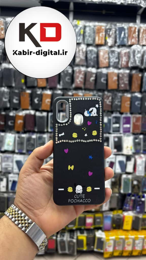 قاب گوشی Galaxy A20/A30 سامسونگ لدر دیزاین SOFT Lether Design فانتزی سیلیکونی طرح چرمی نگین دار کیوت مشکی
