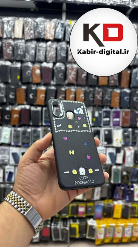 قاب گوشی Galaxy A20/A30 سامسونگ لدر دیزاین SOFT Lether Design فانتزی سیلیکونی طرح چرمی نگین دار کیوت مشکی