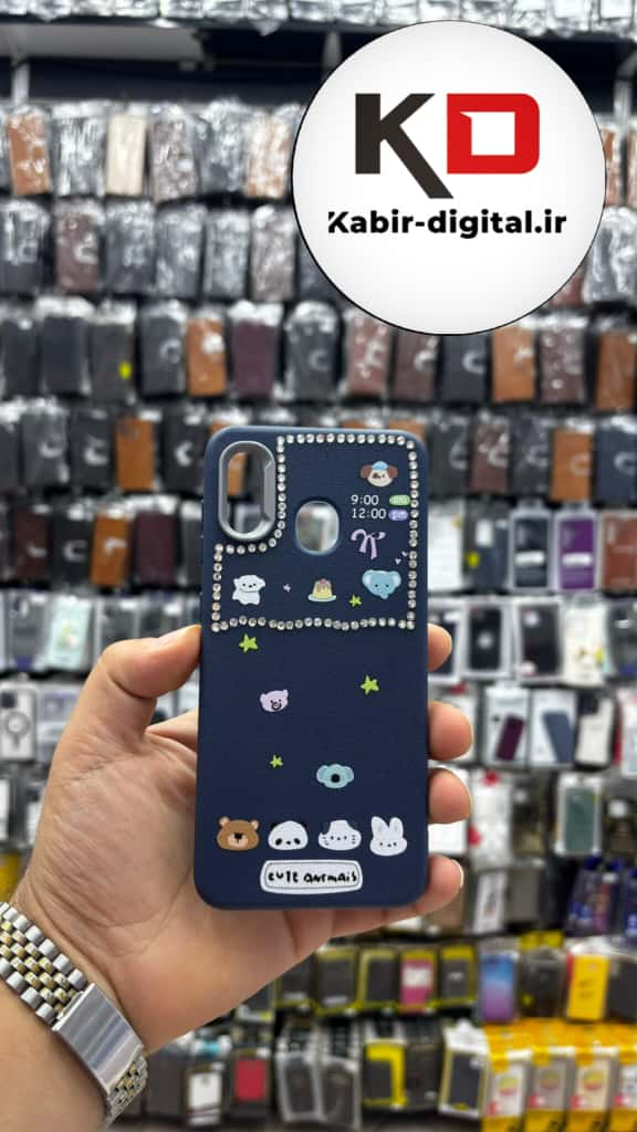 قاب گوشی Galaxy A20/A30 سامسونگ لدر دیزاین SOFT Lether Design فانتزی سیلیکونی طرح چرمی نگین دار کیوت سرمه ایی