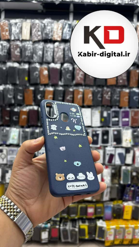 قاب گوشی Galaxy A20/A30 سامسونگ لدر دیزاین SOFT Lether Design فانتزی سیلیکونی طرح چرمی نگین دار کیوت سرمه ایی