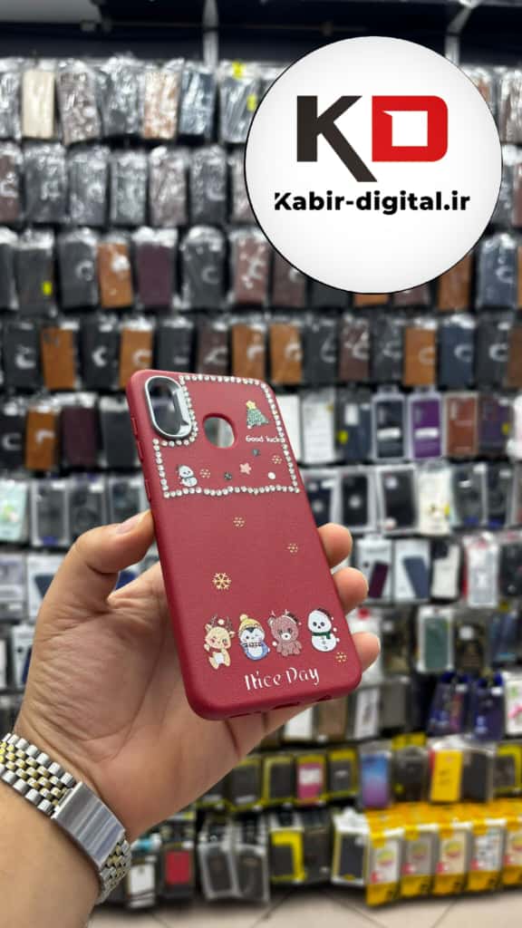 قاب گوشی Galaxy A20/A30 سامسونگ لدر دیزاین SOFT Lether Design فانتزی سیلیکونی طرح چرمی نگین دار کیوت زرشکی