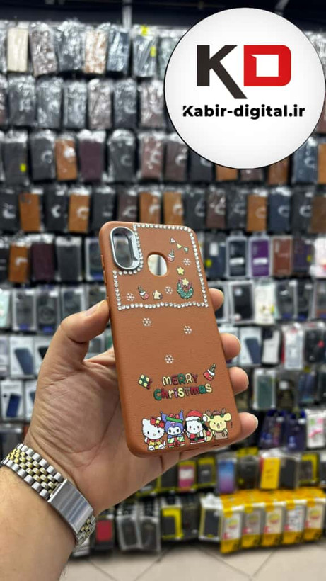 قاب گوشی Galaxy A20/A30 سامسونگ لدر دیزاین SOFT Lether Design فانتزی سیلیکونی طرح چرمی نگین دار کیوت قهوه ایی