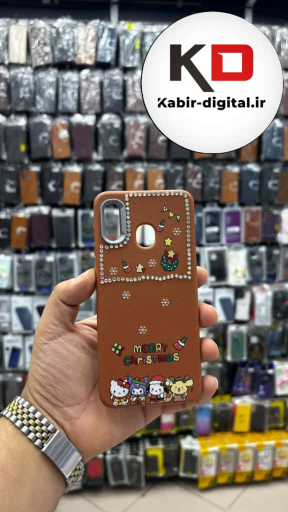 قاب گوشی Galaxy A20/A30 سامسونگ لدر دیزاین SOFT Lether Design فانتزی سیلیکونی طرح چرمی نگین دار کیوت قهوه ایی