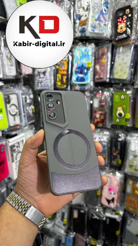 قاب گوشی Galaxy A16 سامسونگ سری Porsche Design پورش دیزاین Hard LUXURY طرح مگسیف دار محافظ لنز دار خاکستری