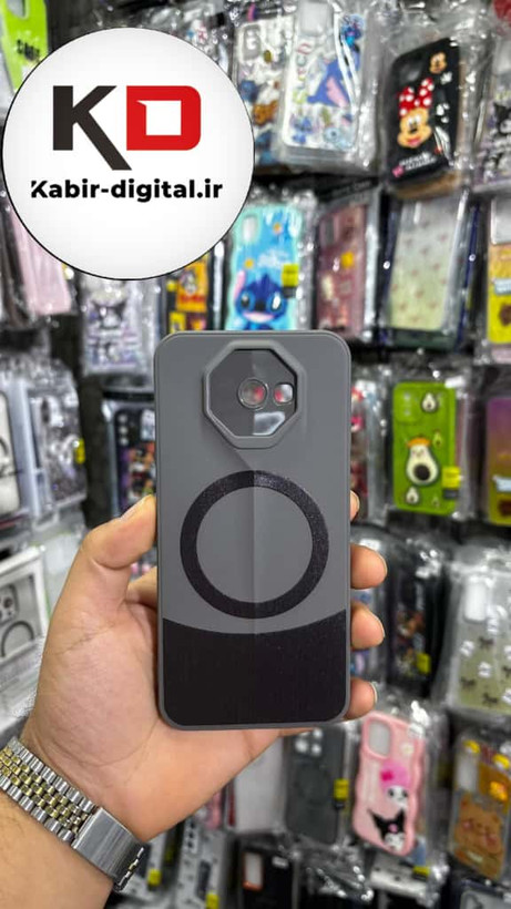 قاب گوشی Galaxy J4 plus سامسونگ سری Porsche Design پورش دیزاین Hard LUXURY طرح مگسیف دار محافظ لنز دار خاکستری