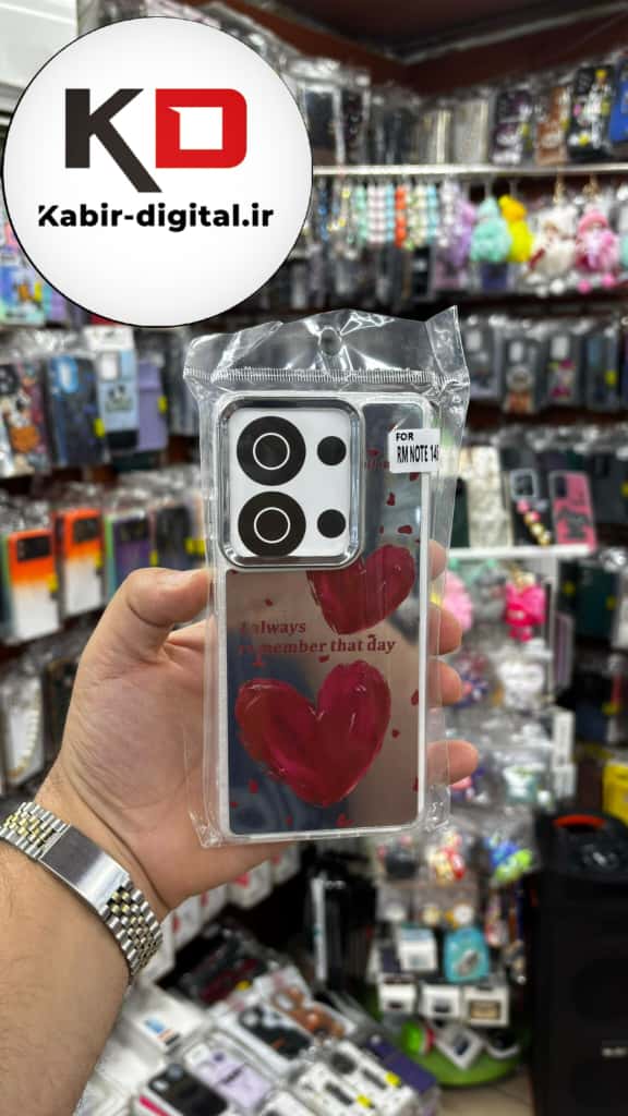 قاب گوشی Redmi Note 13 Pro 4G / Poco M6 Pro 4G / Redmi Note 14S شیائومی اورجینال فانتزی سخت آینه ای لنز کرومی ایربگ دار طرح قلب قرمزکیوت