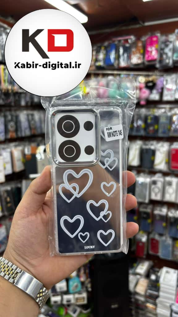 قاب گوشی Redmi Note 13 Pro 4G / Poco M6 Pro 4G / Redmi Note 14S شیائومی اورجینال فانتزی سخت آینه ای لنز کرومی ایربگ دار طرح قلب کیوت