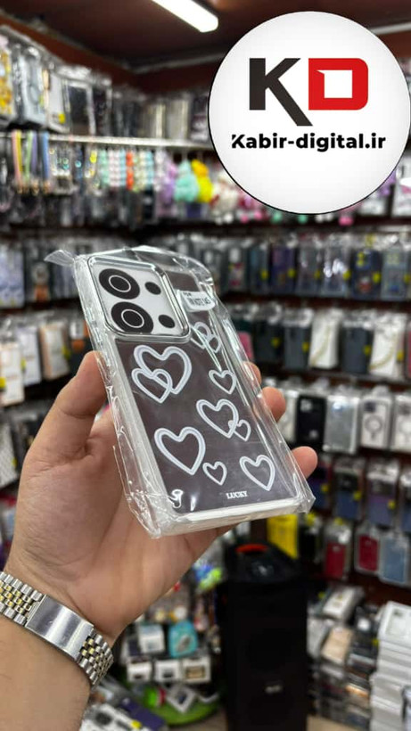 قاب گوشی Redmi Note 13 Pro 4G / Poco M6 Pro 4G / Redmi Note 14S شیائومی اورجینال فانتزی سخت آینه ای لنز کرومی ایربگ دار طرح قلب کیوت
