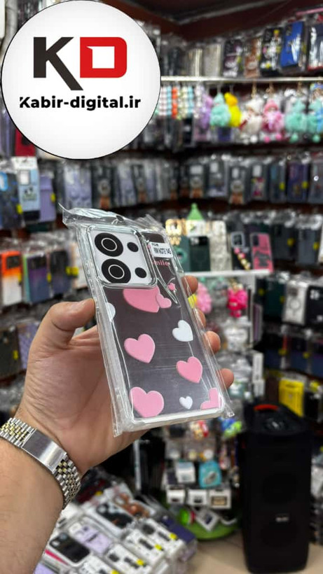 قاب گوشی Redmi Note 13 Pro 4G / Poco M6 Pro 4G / Redmi Note 14S شیائومی اورجینال فانتزی سخت آینه ای لنز کرومی ایربگ دار طرح قلب صورتی کیوت