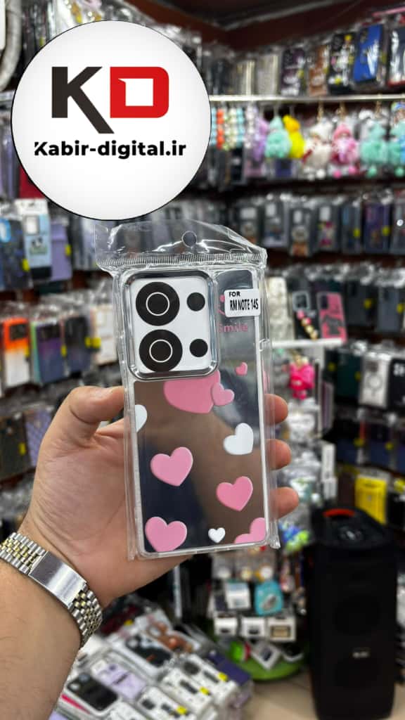 قاب گوشی Redmi Note 13 Pro 4G / Poco M6 Pro 4G / Redmi Note 14S شیائومی اورجینال فانتزی سخت آینه ای لنز کرومی ایربگ دار طرح قلب صورتی کیوت