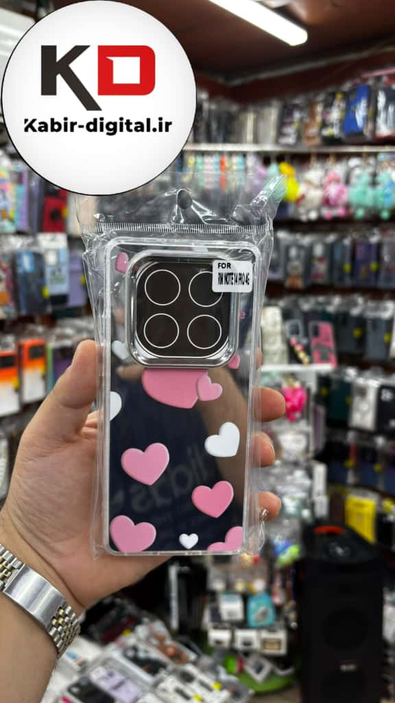 قاب گوشی Redmi Note 14 Pro 4G /Note 14 Pro 5G / Note 14 Pro Plus شیائومی اورجینال فانتزی سخت آینه ای لنز کرومی ایربگ دار طرح قلب صورتی کیوت