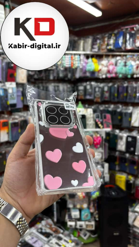 قاب گوشی Redmi Note 14 Pro 4G /Note 14 Pro 5G / Note 14 Pro Plus شیائومی اورجینال فانتزی سخت آینه ای لنز کرومی ایربگ دار طرح قلب صورتی کیوت