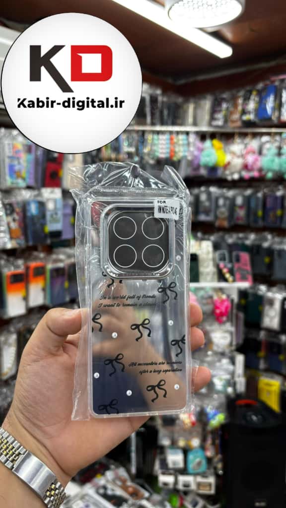 قاب گوشی Redmi Note 13 Pro 4G / Poco M6 Pro 4G / Redmi Note 14S شیائومی اورجینال فانتزی سخت آینه ای لنز کرومی ایربگ دار طرح پاپیون مشکی کیوت