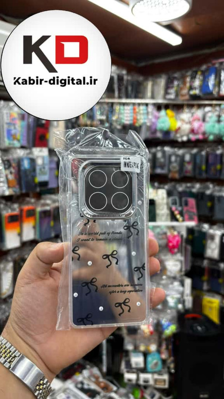 قاب گوشی Redmi Note 13 Pro 4G / Poco M6 Pro 4G / Redmi Note 14S شیائومی اورجینال فانتزی سخت آینه ای لنز کرومی ایربگ دار طرح پاپیون مشکی کیوت
