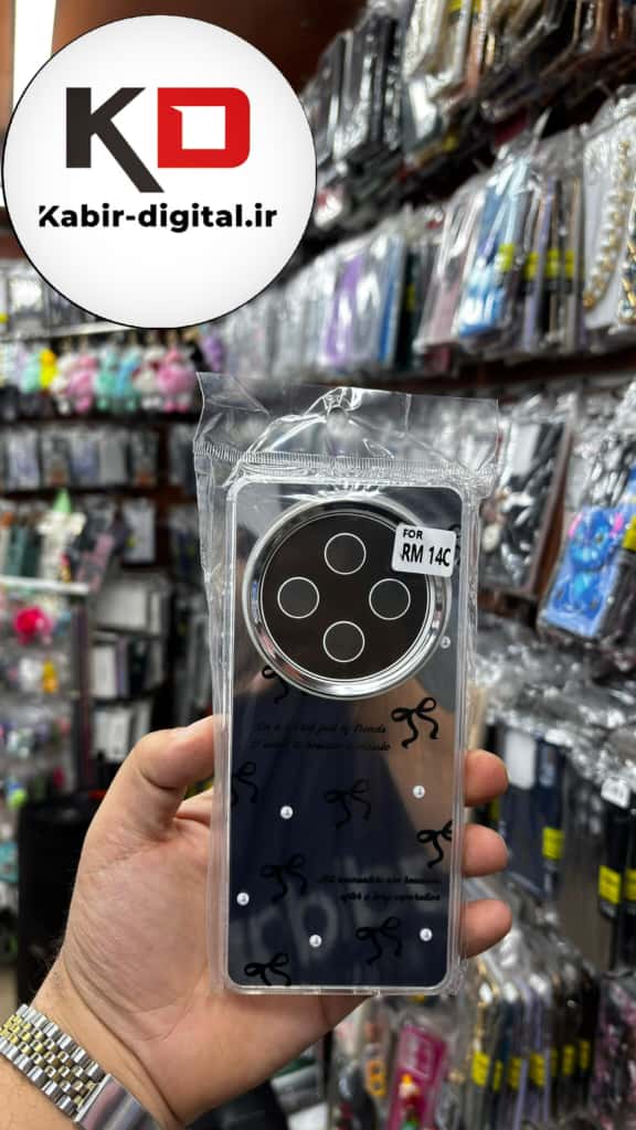 قاب گوشی Redmi 14C /Redmi A4 /POCO C75 شیائومی اورجینال فانتزی سخت آینه ای لنز کرومی ایربگ دار طرح پاپیون مشکی کیوت