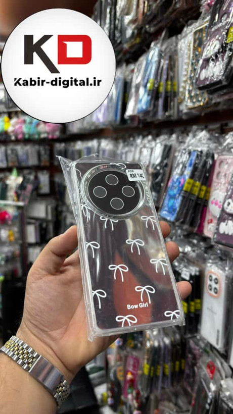 قاب گوشی Redmi 14C /Redmi A4 /POCO C75 شیائومی اورجینال فانتزی سخت آینه ای لنز کرومی ایربگ دار طرح پاپیون سفید کیوت