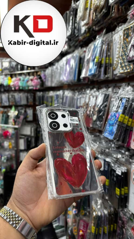 قاب گوشی Redmi Note 13 4G شیائومی اورجینال فانتزی سخت آینه ای لنز کرومی ایربگ دار طرح قلب قرمز کیوت