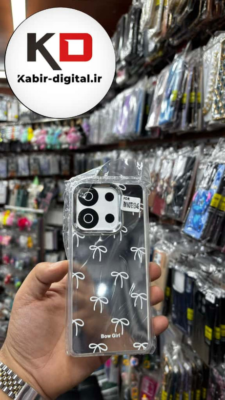 قاب گوشی Redmi Note 13 4G شیائومی اورجینال فانتزی سخت آینه ای لنز کرومی ایربگ دار طرح پاپیون سفید کیوت