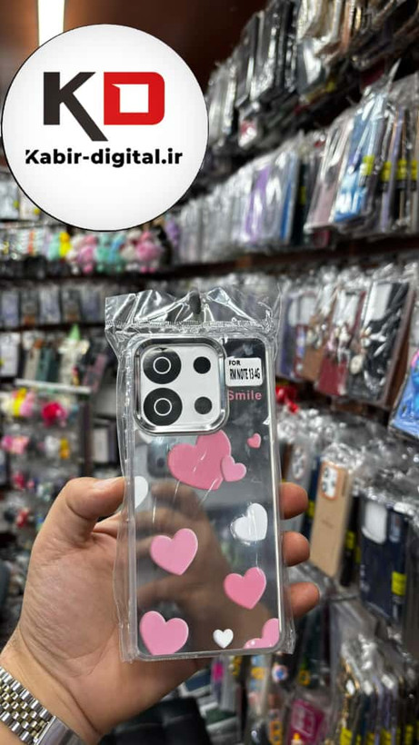 قاب گوشی Redmi Note 13 4G شیائومی اورجینال فانتزی سخت آینه ای لنز کرومی ایربگ دار طرح قلب صورتی کیوت