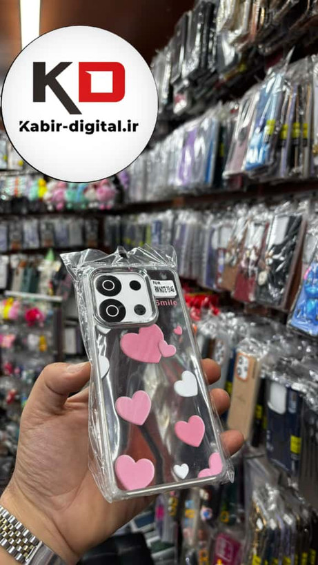قاب گوشی Redmi Note 13 4G شیائومی اورجینال فانتزی سخت آینه ای لنز کرومی ایربگ دار طرح قلب صورتی کیوت