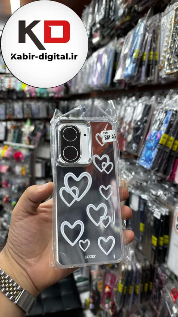 قاب گوشی Redmi A5 / POCO C71 شیائومی اورجینال فانتزی سخت آینه ای لنز کرومی ایربگ دار طرح قلب سفید کیوت