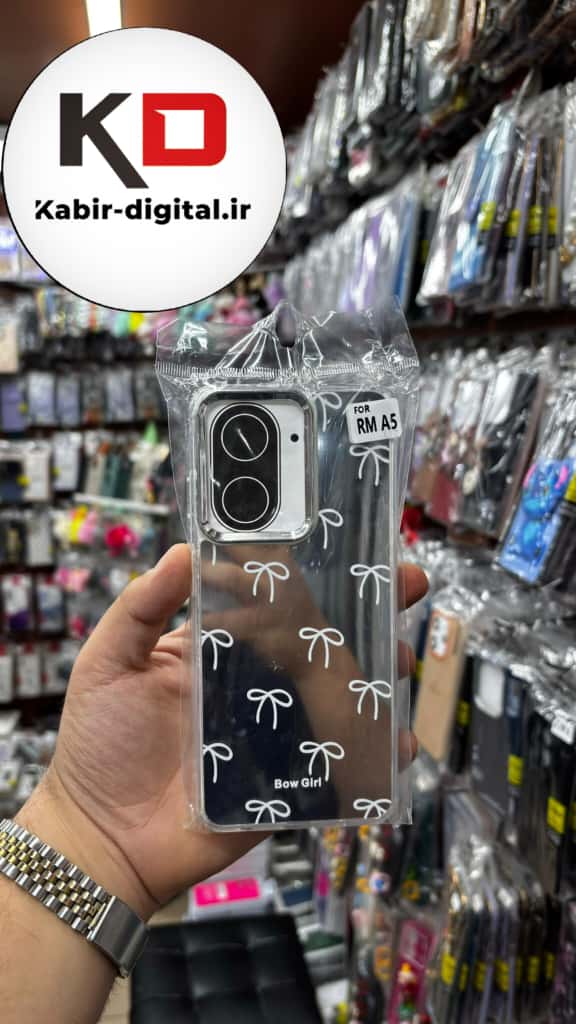 قاب گوشی Redmi A5 / POCO C71 شیائومی اورجینال فانتزی سخت آینه ای لنز کرومی ایربگ دار طرح پاپیون سفید کیوت