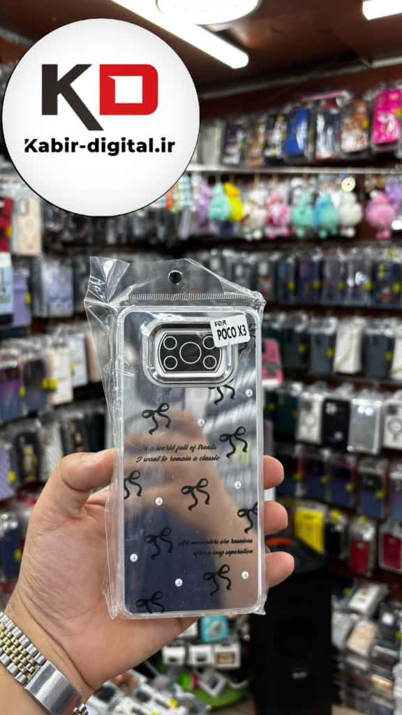 قاب گوشی POCO X3 / POCO X3 Pro شیائومی اورجینال فانتزی سخت آینه ای لنز کرومی ایربگ دار طرح پاپیون مشکی کیوت