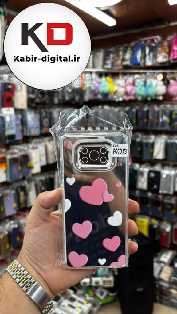 قاب گوشی POCO X3 / POCO X3 Pro شیائومی اورجینال فانتزی سخت آینه ای لنز کرومی ایربگ دار طرح قلب صورتی کیوت