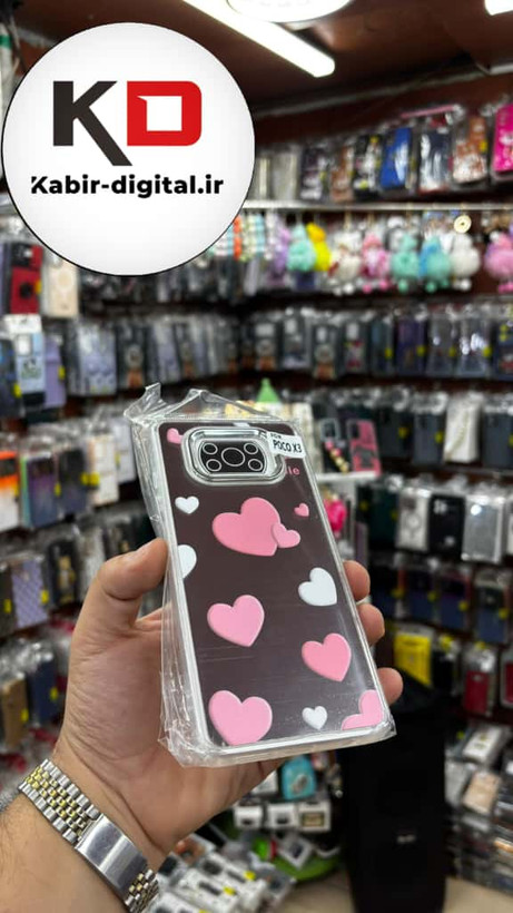 قاب گوشی POCO X3 / POCO X3 Pro شیائومی اورجینال فانتزی سخت آینه ای لنز کرومی ایربگ دار طرح قلب صورتی کیوت
