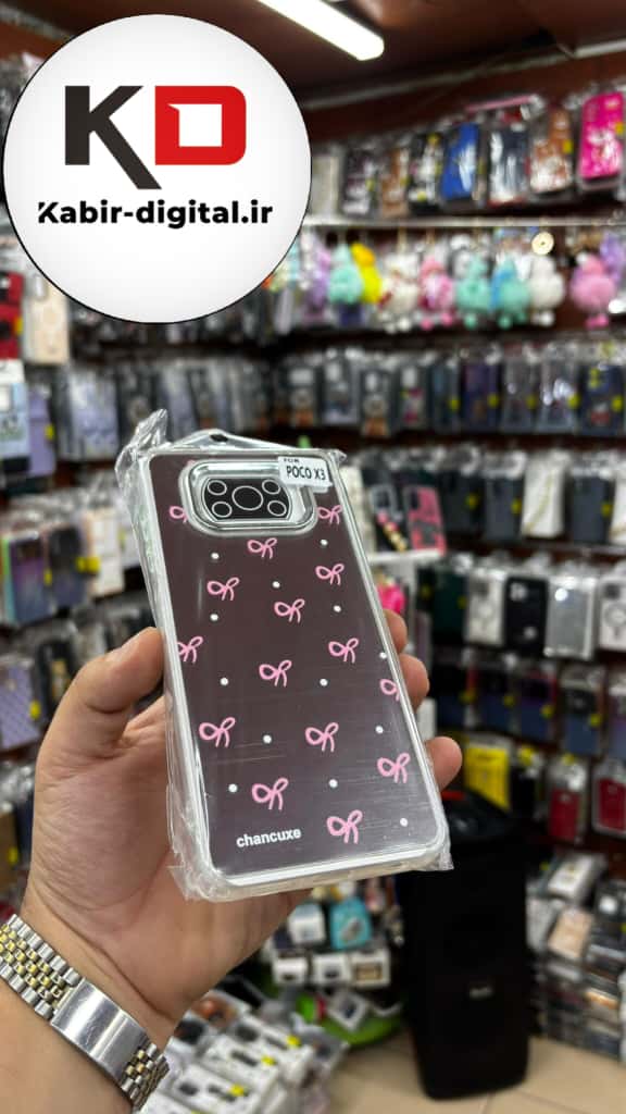 قاب گوشی POCO X3 / POCO X3 Pro شیائومی اورجینال فانتزی سخت آینه ای لنز کرومی ایربگ دار طرح پاپیون صورتی کیوت