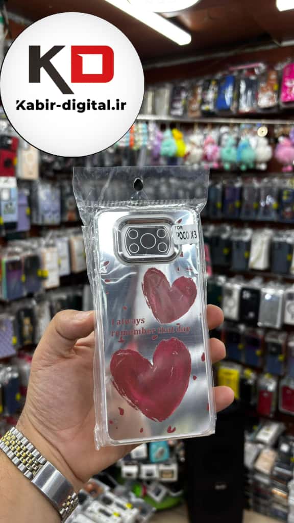 قاب گوشی POCO X3 / POCO X3 Pro شیائومی اورجینال فانتزی سخت آینه ای لنز کرومی ایربگ دار طرح قلب قرمز کیوت