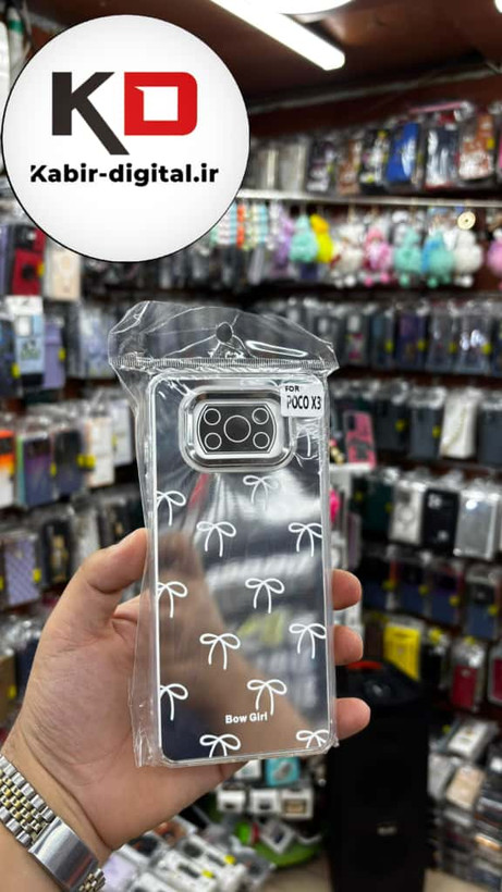 قاب گوشی POCO X3 / POCO X3 Pro شیائومی اورجینال فانتزی سخت آینه ای لنز کرومی ایربگ دار طرح پاپیون سفید کیوت