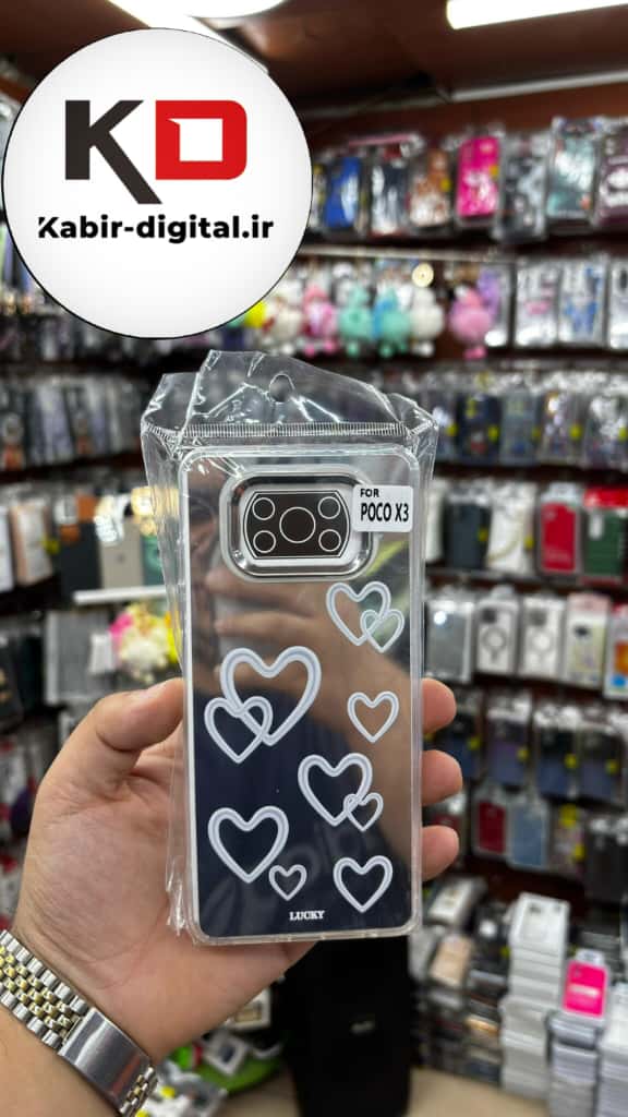 قاب گوشی POCO X3 / POCO X3 Pro شیائومی اورجینال فانتزی سخت آینه ای لنز کرومی ایربگ دار طرح قلب سفید کیوت
