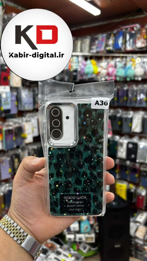 قاب گوشی Galaxy A36/A56 سامسونگ لاکچری فانتزی رزینی طرح پلنگی سبز لنز کرومی