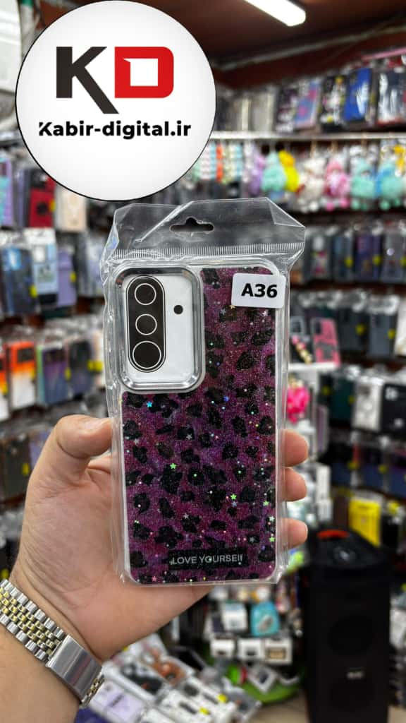 قاب گوشی Galaxy A36/A56 سامسونگ لاکچری فانتزی رزینی طرح پلنگی بنفش لنز کرومی