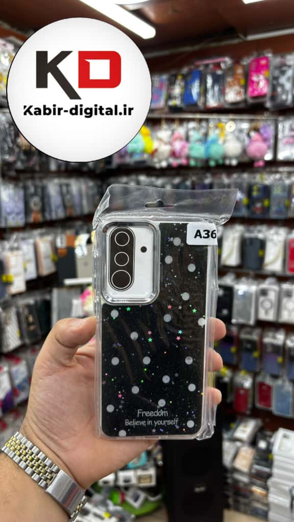قاب گوشی Galaxy A36/A56 سامسونگ لاکچری فانتزی رزینی طرح کلاسیک مشکی لنز کرومی