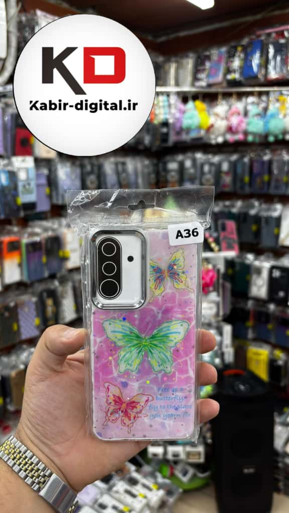 قاب گوشی Galaxy A36/A56 سامسونگ لاکچری فانتزی رزینی طرح پروانه لنز کرومی