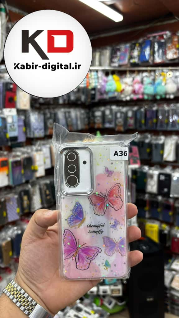 قاب گوشی Galaxy A36/A56 سامسونگ لاکچری فانتزی رزینی طرح پروانه لنز کرومی