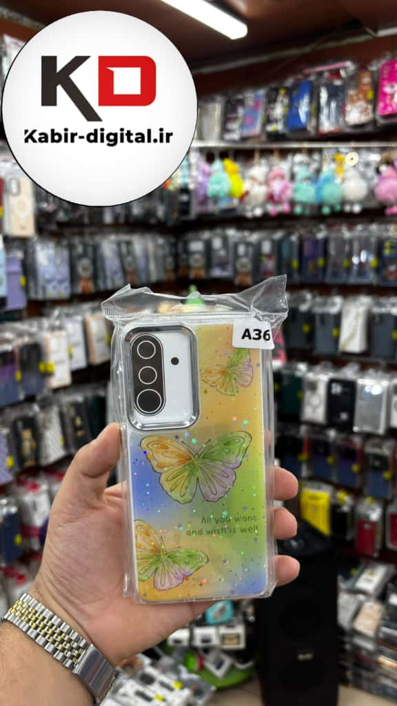 قاب گوشی Galaxy A36/A56 سامسونگ لاکچری فانتزی رزینی طرح پروانه لنز کرومی