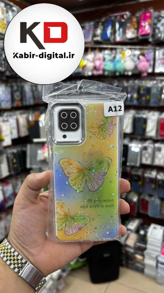 قاب گوشی Galaxy A12/M12 سامسونگ لاکچری فانتزی رزینی طرح پروانه لنز کرومی