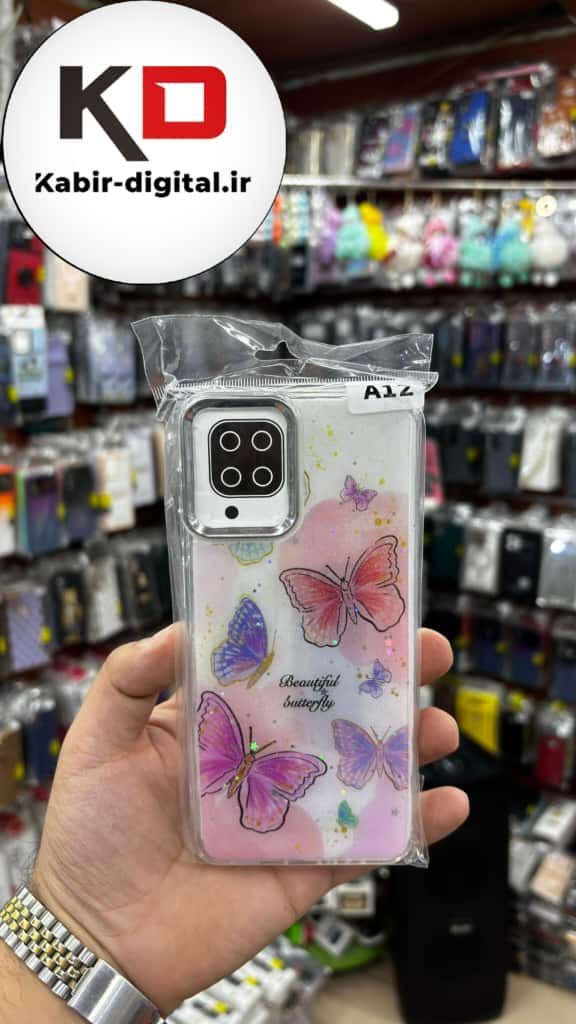قاب گوشی Galaxy A12/M12 سامسونگ لاکچری فانتزی رزینی طرح پروانه لنز کرومی