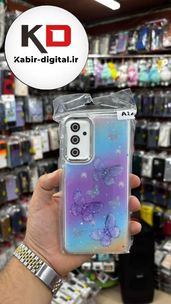 قاب گوشی Galaxy A14 سامسونگ لاکچری فانتزی رزینی طرح پروانه لنز کرومی