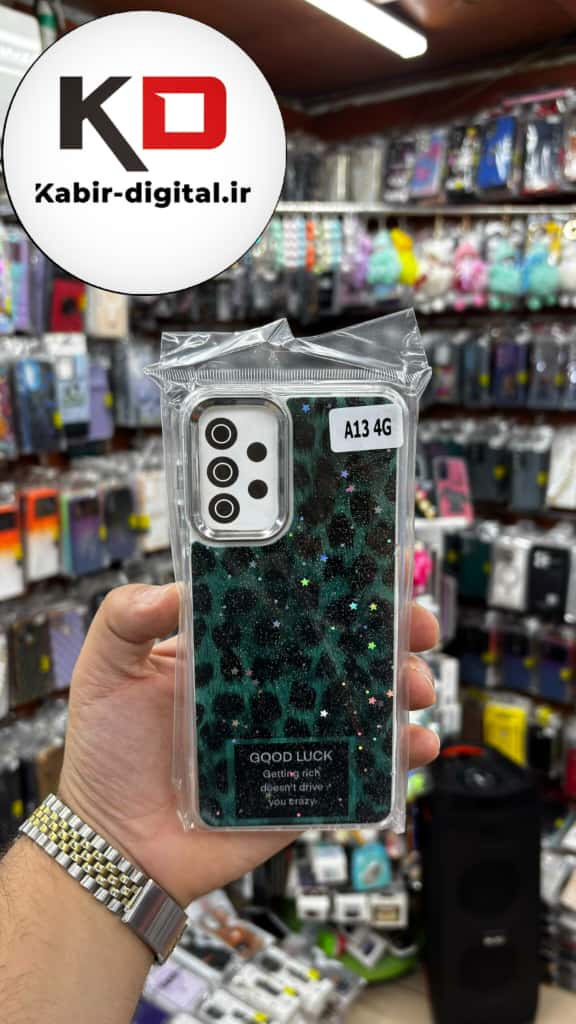 قاب گوشی Galaxy A13/A23/A04s/M13 سامسونگ لاکچری فانتزی رزینی طرح پلنگی سبز لنز کرومی