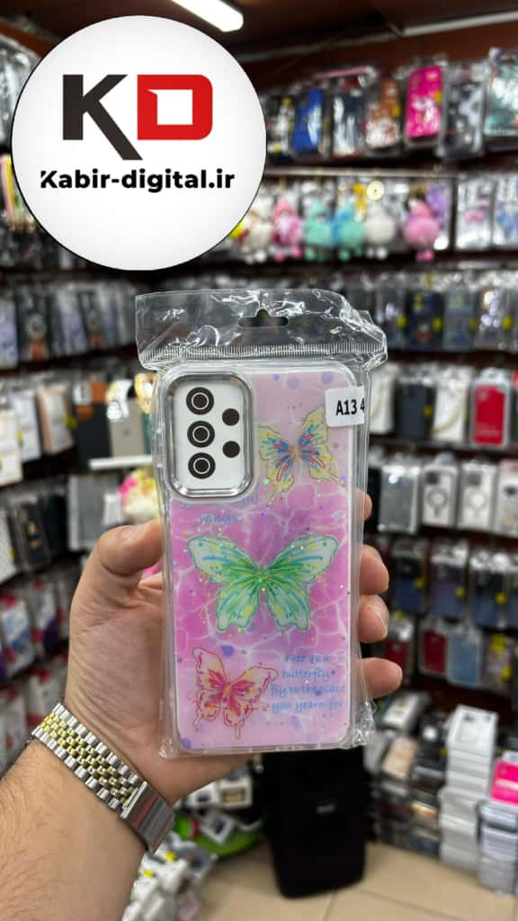 قاب گوشی Galaxy A13/A23/A04s/M13 سامسونگ لاکچری فانتزی رزینی طرح پروانه لنز کرومی