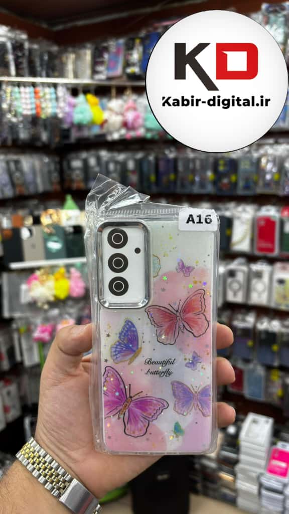 قاب گوشی Galaxy A16 / A26/A17 سامسونگ لاکچری فانتزی رزینی طرح پروانه لنز کرومی