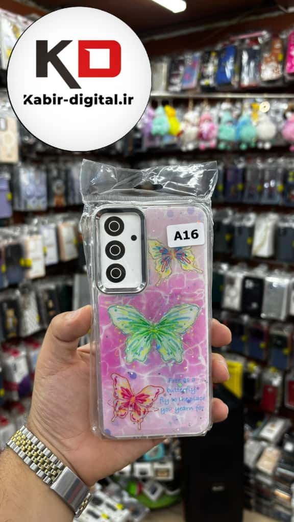 قاب گوشی Galaxy A16 / A26/A17 سامسونگ لاکچری فانتزی رزینی طرح پروانه لنز کرومی
